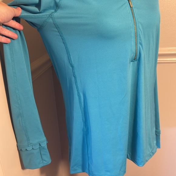Crown & Ivy Sport Blue Quarter Zip Pullover Scallop Cuff Women’s Medium - Picture 6 of 10